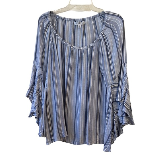 Fever 1X Billowy Blue and White Striped Women's Blouse - Picture 1 of 7